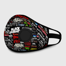 Маска из неопрена с принтом THE TEXTURE OF MUSICAL ROCK BANDS в Кировске, неопрен 100% | Форма огибающая нос. Резинки для ушей с дополнительной резинкой на затылке. Клапан для выдоха для активного дыхания при занятиях спортом. Эластичный материал маски и окантовки для лучшего растяжения и прилегания маски.  | Тематика изображения на принте: black sabbath | deep purple | iron maiden | led zeppelin | metallica | motorhead | nirvana | pink floyd | queen | the beatles | музыкальнаярок группы | популярные