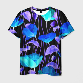 Мужская футболка 3D с принтом Авангардный цветочный паттерн   Fashion trend в Новосибирске, 100% полиэфир | прямой крой, круглый вырез горловины, длина до линии бедер | fashion | flowers | neon | pattern | vanguard | авангард | мода | неон | паттерн | цветы