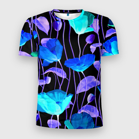Мужская футболка 3D Slim с принтом Авангардный цветочный паттерн   Fashion trend в Новосибирске, 100% полиэстер с улучшенными характеристиками | приталенный силуэт, круглая горловина, широкие плечи, сужается к линии бедра | fashion | flowers | neon | pattern | vanguard | авангард | мода | неон | паттерн | цветы