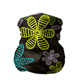 Бандана-труба 3D с принтом MULTICOLORED TRANSPARENT FLOWERS в Тюмени, 100% полиэстер, ткань с особыми свойствами — Activecool | плотность 150‒180 г/м2; хорошо тянется, но сохраняет форму | ботанический | желтый | зеленый | красивый | растение | розовый | синий | узор | цветочный