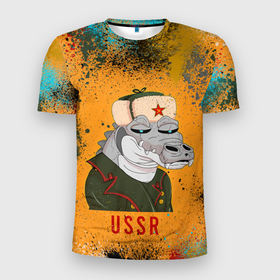 Мужская футболка 3D Slim с принтом Nft token art USSR в Екатеринбурге, 100% полиэстер с улучшенными характеристиками | приталенный силуэт, круглая горловина, широкие плечи, сужается к линии бедра | token | крокодил | серп и молот | ссср | токены