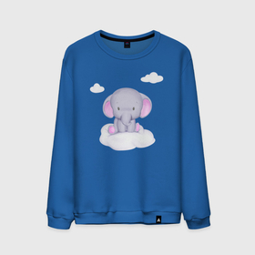 Мужской свитшот хлопок с принтом Милый Слонёнок Сидит На Облачке Среди Облаков в Новосибирске, 100% хлопок |  | animals | beast | cute | животные | звери | милый | облако | слон | слонёнок