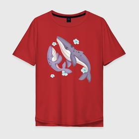Мужская футболка хлопок Oversize с принтом Милые Киты в Новосибирске, 100% хлопок | свободный крой, круглый ворот, “спинка” длиннее передней части | animals | cute | животные | кит | киты | милые | море | природа