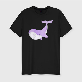 Мужская футболка хлопок Slim с принтом Милый Кит Плавает в Курске, 92% хлопок, 8% лайкра | приталенный силуэт, круглый вырез ворота, длина до линии бедра, короткий рукав | animals | cute | животные | кит | киты | милые | море | природа