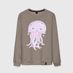 Мужской свитшот хлопок с принтом Милая Медуза С Цветами в Курске, 100% хлопок |  | animals | cute | животные | медуза | милые | морские | природа | цветы
