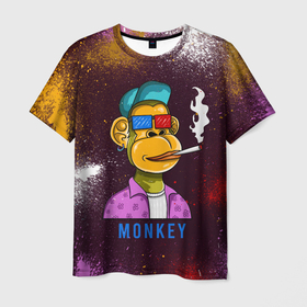 Мужская футболка 3D с принтом Nft token art Monkey в Санкт-Петербурге, 100% полиэфир | прямой крой, круглый вырез горловины, длина до линии бедер | monkey | token | обезьяна | обезьяна в кепке | токен | токен арт