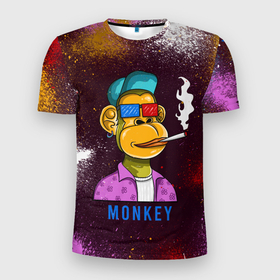 Мужская футболка 3D Slim с принтом Nft token art Monkey в Петрозаводске, 100% полиэстер с улучшенными характеристиками | приталенный силуэт, круглая горловина, широкие плечи, сужается к линии бедра | monkey | token | обезьяна | обезьяна в кепке | токен | токен арт