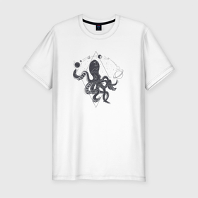Мужская футболка хлопок Slim с принтом Space Octopus в Екатеринбурге, 92% хлопок, 8% лайкра | приталенный силуэт, круглый вырез ворота, длина до линии бедра, короткий рукав | space | астрономия | космос | осьминог | планеты | фентези