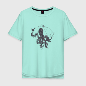 Мужская футболка хлопок Oversize с принтом Space Octopus в Екатеринбурге, 100% хлопок | свободный крой, круглый ворот, “спинка” длиннее передней части | space | астрономия | космос | осьминог | планеты | фентези