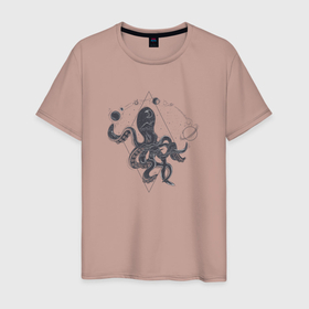 Мужская футболка хлопок с принтом Space Octopus в Новосибирске, 100% хлопок | прямой крой, круглый вырез горловины, длина до линии бедер, слегка спущенное плечо. | space | астрономия | космос | осьминог | планеты | фентези