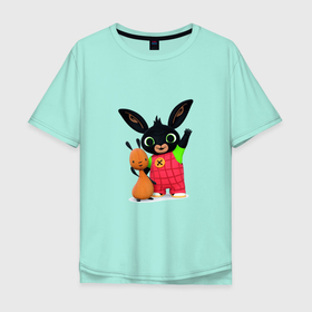 Мужская футболка хлопок Oversize с принтом HARE WITH HIS FRIEND RABBIT в Кировске, 100% хлопок | свободный крой, круглый ворот, “спинка” длиннее передней части | детские картинки | животное | забавные | кролик | лесное | цветные