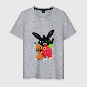 Мужская футболка хлопок с принтом HARE WITH HIS FRIEND RABBIT в Кировске, 100% хлопок | прямой крой, круглый вырез горловины, длина до линии бедер, слегка спущенное плечо. | детские картинки | животное | забавные | кролик | лесное | цветные