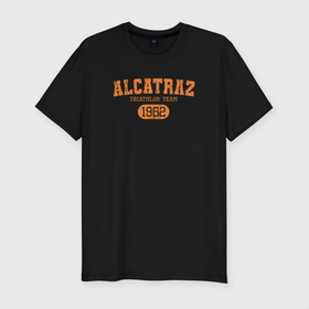 Мужская футболка хлопок Slim с принтом Alcatraz Triathlon Team 1962 в Курске, 92% хлопок, 8% лайкра | приталенный силуэт, круглый вырез ворота, длина до линии бедра, короткий рукав | Тематика изображения на принте: алькатрас | спорт | студенческая | триатлон | юмор
