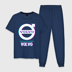 Мужская пижама хлопок с принтом Значок Volvo в стиле Glitch в Новосибирске, 100% хлопок | брюки и футболка прямого кроя, без карманов, на брюках мягкая резинка на поясе и по низу штанин
 | auto | brand | glitch | logo | symbol | volvo | авто | бренд | вольво | глитч | значок | лого | символ