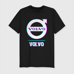 Мужская футболка хлопок Slim с принтом Значок Volvo в стиле Glitch в Новосибирске, 92% хлопок, 8% лайкра | приталенный силуэт, круглый вырез ворота, длина до линии бедра, короткий рукав | auto | brand | glitch | logo | symbol | volvo | авто | бренд | вольво | глитч | значок | лого | символ