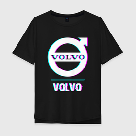 Мужская футболка хлопок Oversize с принтом Значок Volvo в стиле Glitch в Новосибирске, 100% хлопок | свободный крой, круглый ворот, “спинка” длиннее передней части | auto | brand | glitch | logo | symbol | volvo | авто | бренд | вольво | глитч | значок | лого | символ