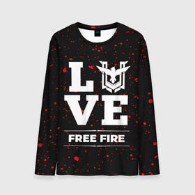 Мужской лонгслив 3D с принтом Free Fire Love Классика в Петрозаводске, 100% полиэстер | длинные рукава, круглый вырез горловины, полуприлегающий силуэт | Тематика изображения на принте: fire | free | free fire | garena | logo | love | paint | брызги | гарена | игра | игры | краска | лого | логотип | символ | фаер | фри