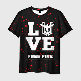 Мужская футболка 3D с принтом Free Fire Love Классика в Петрозаводске, 100% полиэфир | прямой крой, круглый вырез горловины, длина до линии бедер | Тематика изображения на принте: fire | free | free fire | garena | logo | love | paint | брызги | гарена | игра | игры | краска | лого | логотип | символ | фаер | фри