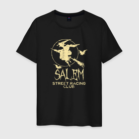 Мужская футболка хлопок с принтом Salem Street Racing Club в Екатеринбурге, 100% хлопок | прямой крой, круглый вырез горловины, длина до линии бедер, слегка спущенное плечо. | salem | ведьма | гонки | салем | уличные гонки | хэллоуин