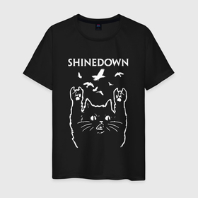 Мужская футболка хлопок с принтом Shinedown Рок кот в Белгороде, 100% хлопок | прямой крой, круглый вырез горловины, длина до линии бедер, слегка спущенное плечо. | brent smith | shinedown | брент смит | группа | музыка | рок | рок группа | рок кот | роккот
