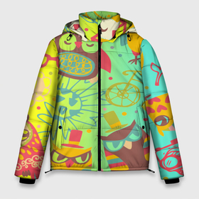 Мужская зимняя куртка 3D с принтом Весёлые совы в Новосибирске, верх — 100% полиэстер; подкладка — 100% полиэстер; утеплитель — 100% полиэстер | длина ниже бедра, свободный силуэт Оверсайз. Есть воротник-стойка, отстегивающийся капюшон и ветрозащитная планка. 

Боковые карманы с листочкой на кнопках и внутренний карман на молнии. | велосипед | градиент | желтый | зеленый | оранжевый | очки | перо | принт | сердце | сова | цветок | часы