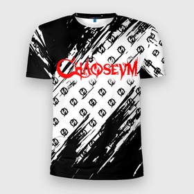 Мужская футболка 3D Slim с принтом Chaoseum | Pattern | Logo в Санкт-Петербурге, 100% полиэстер с улучшенными характеристиками | приталенный силуэт, круглая горловина, широкие плечи, сужается к линии бедра | Тематика изображения на принте: chaoseum | emblem | logo | music | rock | лого | логотип | музыка | рок | чаосеум | эмблема
