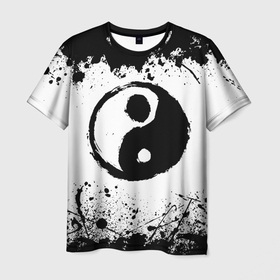 Мужская футболка 3D с принтом Инь Янь Гранж в Новосибирске, 100% полиэфир | прямой крой, круглый вырез горловины, длина до линии бедер | grunge | symbol | yin yang | гранж | единство | знак | ин ян | инь янь | противоположности | руна | символ | чёрно белое | янь ян