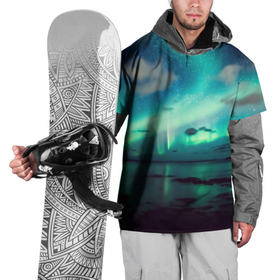 Накидка на куртку 3D с принтом Aurora borealis в Тюмени, 100% полиэстер |  | вечер | горизонт | звезды | камни | космос | небо | ночь | озеро | пейзаж | полярное сияние | северное сияние | сияние