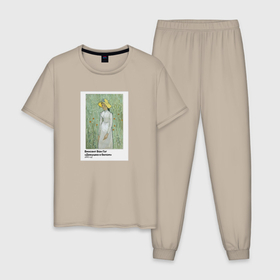 Мужская пижама хлопок с принтом Ван Гог Девушка в белом , 100% хлопок | брюки и футболка прямого кроя, без карманов, на брюках мягкая резинка на поясе и по низу штанин
 | ван гог | вангог | винсент ван гог | девушка в белом | звездная ночь | ирисы | искусство | картина | художник | художники