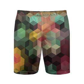 Мужские шорты спортивные с принтом Разноцветный геометрический узор   3D в Курске,  |  | 3d | trendy | геометрический | геометрия | объемный | разноцветный