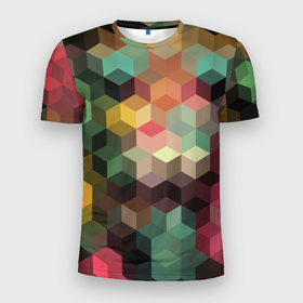 Мужская футболка 3D Slim с принтом Разноцветный геометрический узор   3D в Тюмени, 100% полиэстер с улучшенными характеристиками | приталенный силуэт, круглая горловина, широкие плечи, сужается к линии бедра | 3d | trendy | геометрический | геометрия | объемный | разноцветный