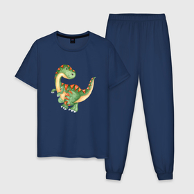 Мужская пижама хлопок с принтом маленький  Динозаврик в Белгороде, 100% хлопок | брюки и футболка прямого кроя, без карманов, на брюках мягкая резинка на поясе и по низу штанин
 | t rex | дино | динозавр | динозаврик | тирекс