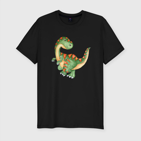 Мужская футболка хлопок Slim с принтом маленький  Динозаврик , 92% хлопок, 8% лайкра | приталенный силуэт, круглый вырез ворота, длина до линии бедра, короткий рукав | Тематика изображения на принте: t rex | дино | динозавр | динозаврик | тирекс