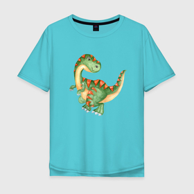 Мужская футболка хлопок Oversize с принтом маленький  Динозаврик в Кировске, 100% хлопок | свободный крой, круглый ворот, “спинка” длиннее передней части | Тематика изображения на принте: t rex | дино | динозавр | динозаврик | тирекс