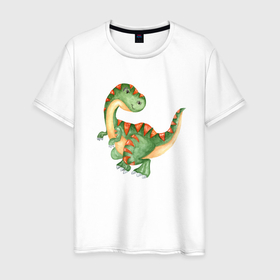 Мужская футболка хлопок с принтом маленький  Динозаврик , 100% хлопок | прямой крой, круглый вырез горловины, длина до линии бедер, слегка спущенное плечо. | Тематика изображения на принте: t rex | дино | динозавр | динозаврик | тирекс