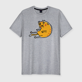 Мужская футболка хлопок Slim с принтом Уставший рыжий кот в Екатеринбурге, 92% хлопок, 8% лайкра | приталенный силуэт, круглый вырез ворота, длина до линии бедра, короткий рукав | кот | котенок | котик | кошка | рыжий кот | уставший | усталость