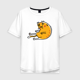 Мужская футболка хлопок Oversize с принтом Уставший рыжий кот в Кировске, 100% хлопок | свободный крой, круглый ворот, “спинка” длиннее передней части | Тематика изображения на принте: кот | котенок | котик | кошка | рыжий кот | уставший | усталость