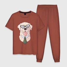 Мужская пижама хлопок с принтом Офисный пес менеджер в Белгороде, 100% хлопок | брюки и футболка прямого кроя, без карманов, на брюках мягкая резинка на поясе и по низу штанин
 | коллега | менеджер | офис | пес | собака | собачка
