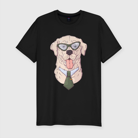 Мужская футболка хлопок Slim с принтом Офисный пес менеджер в Тюмени, 92% хлопок, 8% лайкра | приталенный силуэт, круглый вырез ворота, длина до линии бедра, короткий рукав | коллега | менеджер | офис | пес | собака | собачка