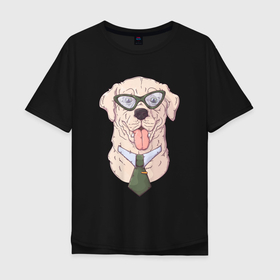 Мужская футболка хлопок Oversize с принтом Офисный пес менеджер в Новосибирске, 100% хлопок | свободный крой, круглый ворот, “спинка” длиннее передней части | Тематика изображения на принте: коллега | менеджер | офис | пес | собака | собачка
