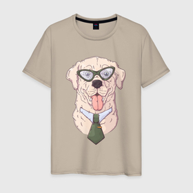Мужская футболка хлопок с принтом Офисный пес менеджер в Белгороде, 100% хлопок | прямой крой, круглый вырез горловины, длина до линии бедер, слегка спущенное плечо. | коллега | менеджер | офис | пес | собака | собачка