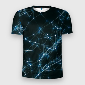 Мужская футболка 3D Slim с принтом Neural Network в Кировске, 100% полиэстер с улучшенными характеристиками | приталенный силуэт, круглая горловина, широкие плечи, сужается к линии бедра | всемирная паутина | нейронные сети | нейросеть | нейросеть паттерн | неон