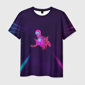 Мужская футболка 3D с принтом скелетон розовый , 100% полиэфир | прямой крой, круглый вырез горловины, длина до линии бедер | дизайн | полоски | розовые синие | скелет | череп