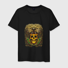 Мужская футболка хлопок с принтом SKULL IN A LIONS SKIN , 100% хлопок | прямой крой, круглый вырез горловины, длина до линии бедер, слегка спущенное плечо. | hippie | skateboard | животное | лев | скейтборд | хиппи