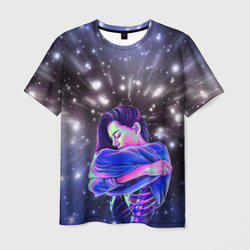 Мужская футболка 3D с принтом inside the space girl в Санкт-Петербурге, 100% полиэфир | прямой крой, круглый вырез горловины, длина до линии бедер | space inside | брюнетка | девушка | космос | мода | тян