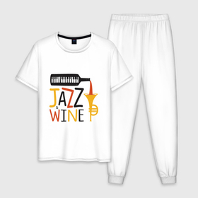 Мужская пижама хлопок с принтом Jazz  Wine в Белгороде, 100% хлопок | брюки и футболка прямого кроя, без карманов, на брюках мягкая резинка на поясе и по низу штанин
 | jazz | music | wine | африка | блюз | вино | джаз | мелодия | музыка | музыкант | оркестр | пианино | саксофон | труба | фортепиано