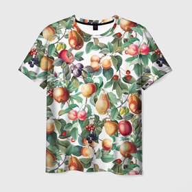 Мужская футболка 3D с принтом Летний Фруктовый Сад в Курске, 100% полиэфир | прямой крой, круглый вырез горловины, длина до линии бедер | fruits | summer | вишня | груши | киви | лето | сад | сливы | фрукты | яблоки