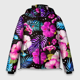 Мужская зимняя куртка 3D с принтом Floral pattern   Summer night   Fashion trend в Екатеринбурге, верх — 100% полиэстер; подкладка — 100% полиэстер; утеплитель — 100% полиэстер | длина ниже бедра, свободный силуэт Оверсайз. Есть воротник-стойка, отстегивающийся капюшон и ветрозащитная планка. 

Боковые карманы с листочкой на кнопках и внутренний карман на молнии. | Тематика изображения на принте: fashion | flowers | night | pattern | summer | trend | лето | мода | ночь | паттерн | тренд | цветы