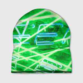 Шапка 3D с принтом Неоновые лучи и буквы   Зелёный в Курске, 100% полиэстер | универсальный размер, печать по всей поверхности изделия | абстракция | арт | буквы | линии | лучи | неон | разноцветный | слова | сюрреализм | цвета