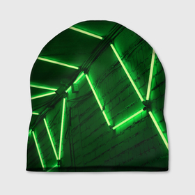 Шапка 3D с принтом Неоновые лампы и кирпичный эффект   Зелёный в Курске, 100% полиэстер | универсальный размер, печать по всей поверхности изделия | abstraction | art | colorful | colors | neon | surrealism | абстракция | арт | искусство | кирпич | лампочки | лампы | неон | разноцветный | стена | сюрреализм | фонари | фонарики | цвета